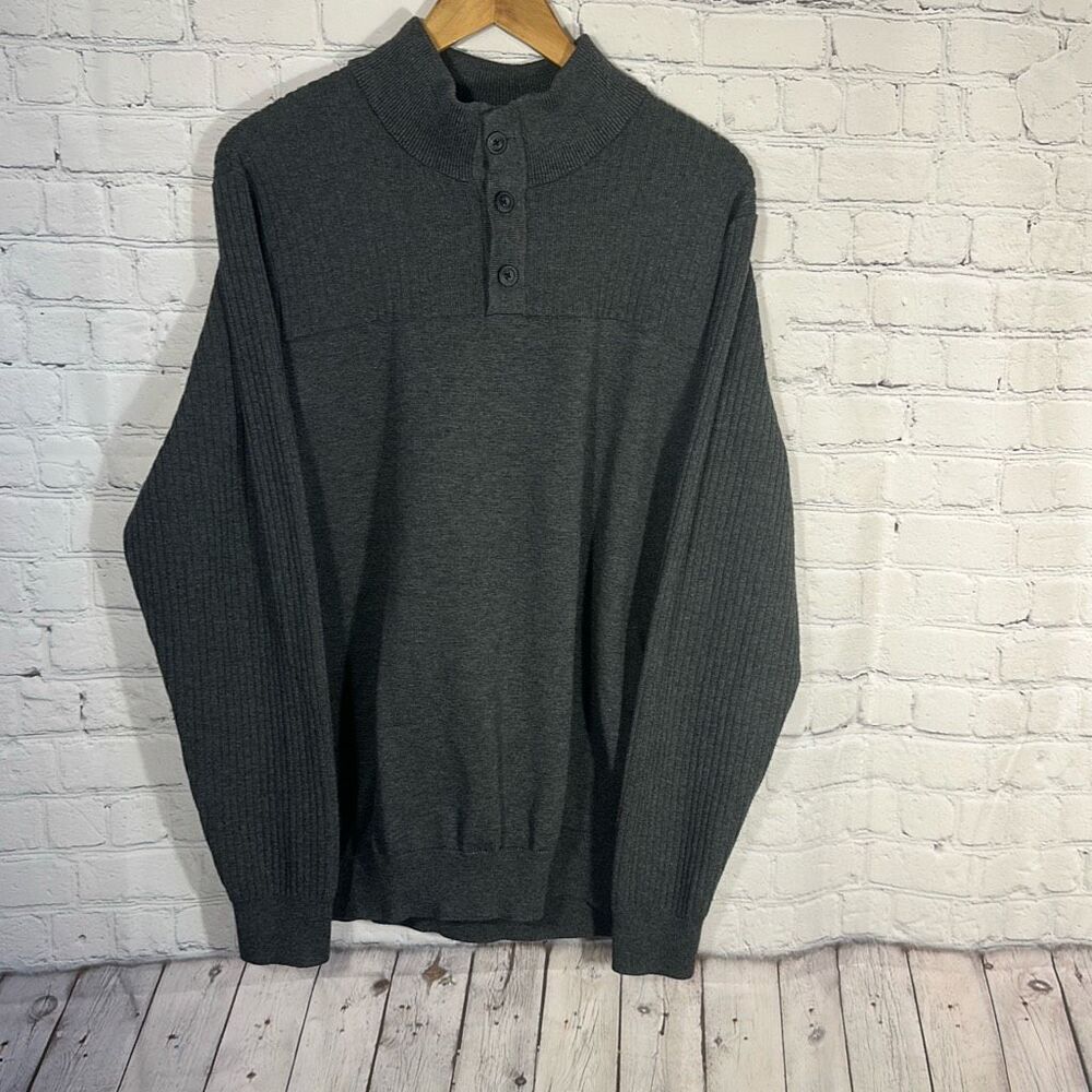 Duluth Trading Sweater Mens Large Gray Coolerino 1/4 Mock Sweater Preppy